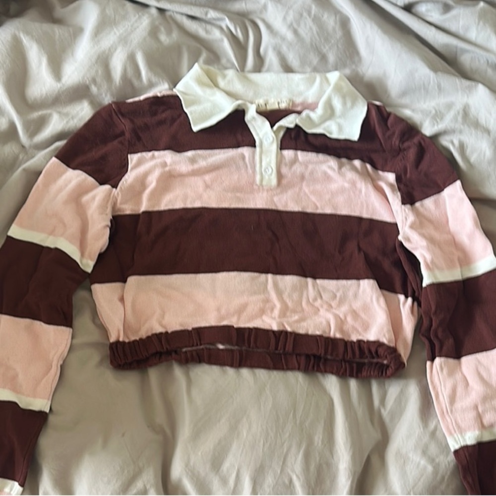 La Hearts Pink and Brown Crop Top with Stripes